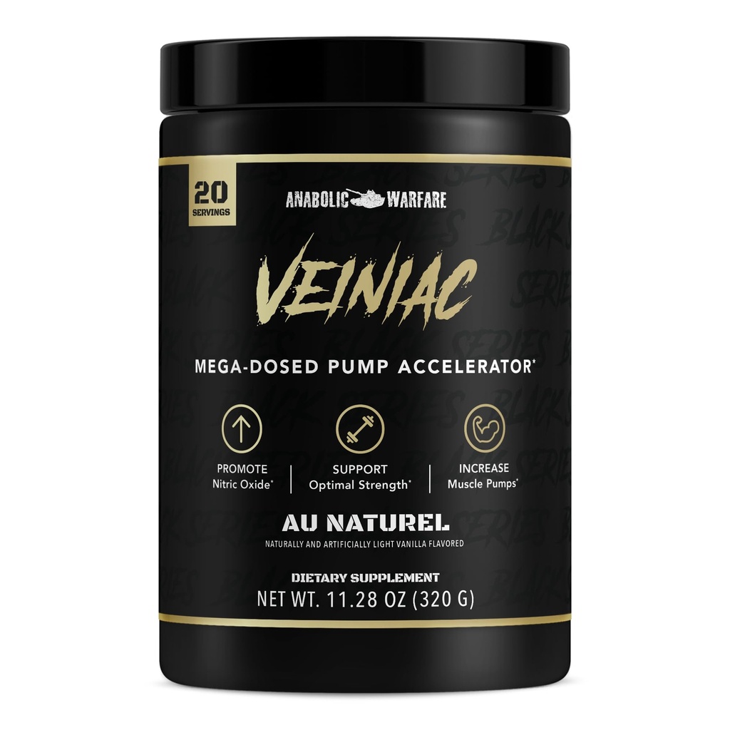 Anabólica Warfare Veiniac Muscle Pump Activador Suplemento Estimulante Libre Pre-Workout con L-Citrulline, Betaine Anhydrous, & Añadido AGMassTM, Aumenta el óxido nítrico*, Natural 20 Servimientos