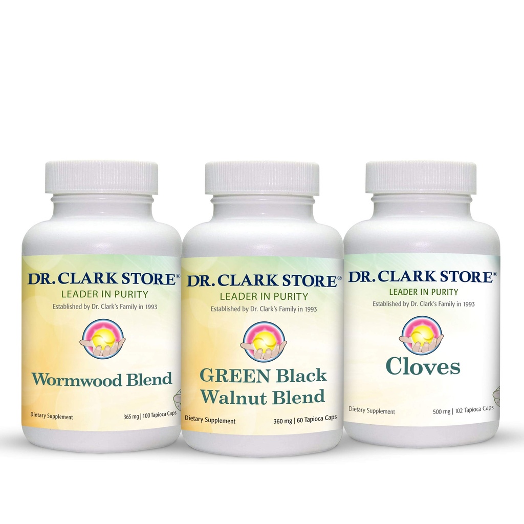 Dr Clark Store Intestine Support &amp; Cleanse Kit - con Freeze-Dried Green Black Walnut Hulls, Wormwood y Cloves-Helps Maintain Optimum Intestinal Function - Vegetarian Capsules