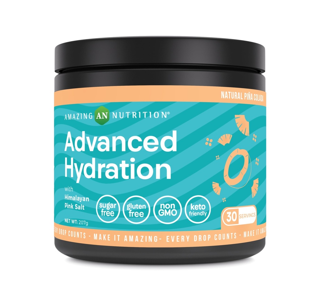 Amazing Nutrition Advanced Hydration, Electrolyte Powder 30 Servings Silencioso Empaquetado con Minerales Esenciales ← Sugar-Free ← Keto Friendly ← Non-GMO TEN Gluten-Free (Natural Pina Colada)
