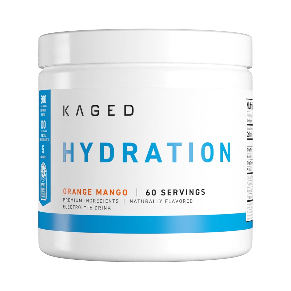 Kaged Hydration Electrolytes Powder ← Orange Mango ← Hydra-Charge Sports Drink Mix ← Pre, Post, Intra Workout ← Low Carb, Vegan, Gluten Free ← Suplementos para Hombres y Mujeres