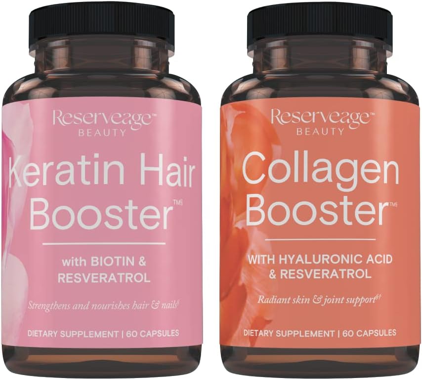 Reserva Ultra Collagen Booster " Keratin Booster de pelo - Características Dermaval, Biotin & Resveratrol - Soporte Cabello & Skin - 60 cápsulas Ultra Collagen, 60 cápsulas de queratina