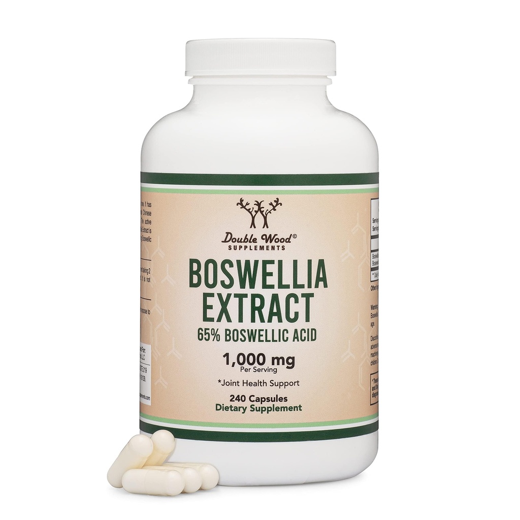 Boswellia Serrata - 240 Capsules (Max Strength 1,000mg de 65% Boswellic Acid Extract) Boswellia Extract Capsules (Suplemento de Apoyo Conjunto para la Salud Conjunta) Tercera Parte Probada por Madera Doble