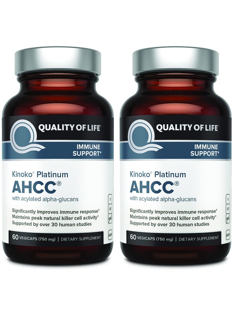 Calidad de vida AHCC Kinoko Platinum 750 mg – Premium Immune Support Supplement - Pack of 2, 60 Count Bottles
