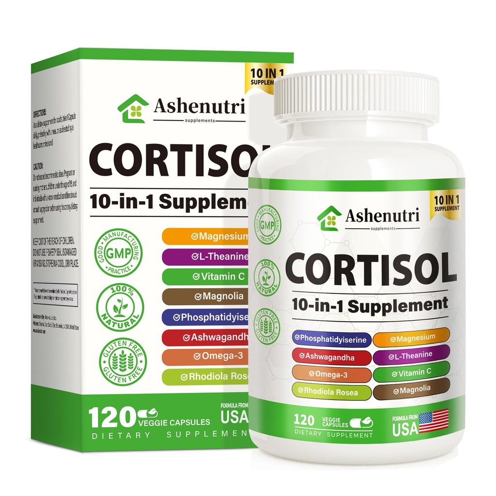 Suplemento de 10 en-1 Cortisol con Magnesium,Ashwagandha,Rhodiola Rosea,L Theanine,Hormone Balance for Women 120 Vegan Capsules