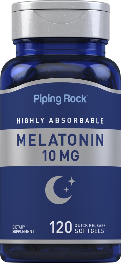 Piping Rock Melatonin 10mg  120 Softgel Capsules ← Quick Release Suplemento  Highly Absorbable ← Non-GMO, Gluten Free