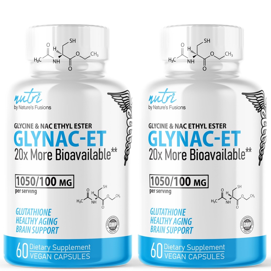 Fusiones de la naturaleza GlyNAC-ET NAC Suplemento N-Acetyl Cysteine Ethyl Ester - 20x Más Bioavailable - Glycine & N-acetylcysteine Ethyl Ester Anti Aging Suplemento, Boost Glutathione Pack of 2-120 Count