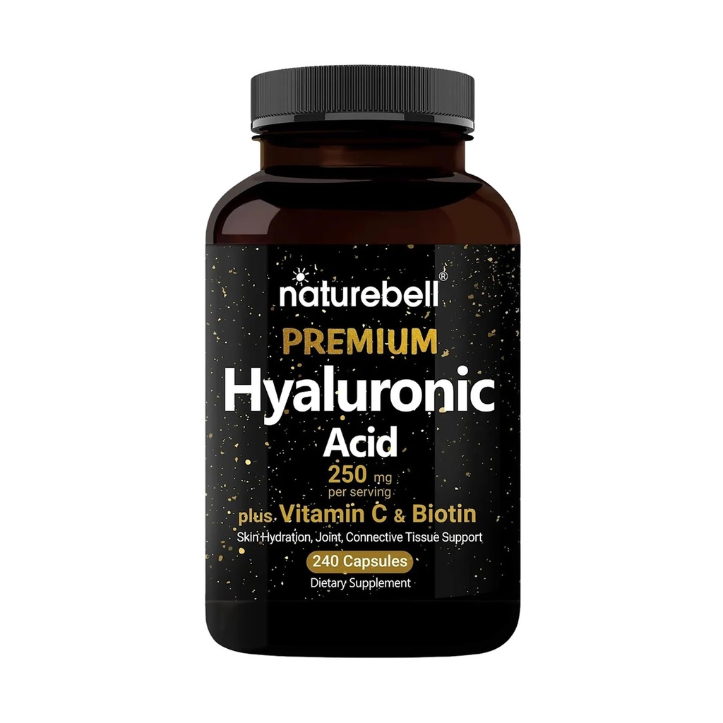NatureBell Hialuronic Acid Suplementos 250mg tención 240 cápsulas, con Biotina 5000mcg &amp; Vitamina C 25mg, 3 en 1 Apoyo