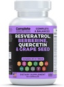 Suplemento de Resveratrol con Quercetina, Berberina, Extracto de semillas de uva " Polyphenol Blend for Skin Health, Immune Support " Antioxidant Boost