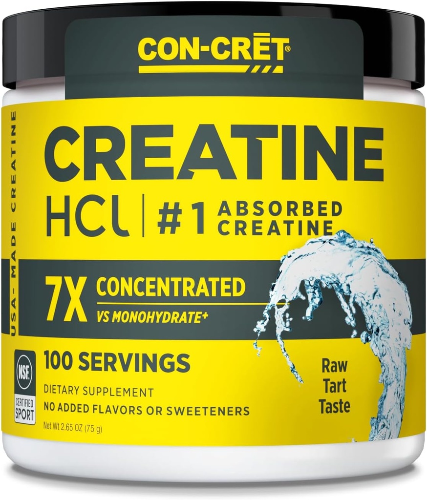 CON-CRET Creatine HCl Powder ← Muscle, Cognitive, Cellular Energy Support Silencio No Bloating or Cramps Silencio USA Made & NSF Certified ← Unflavored (100 Serving)