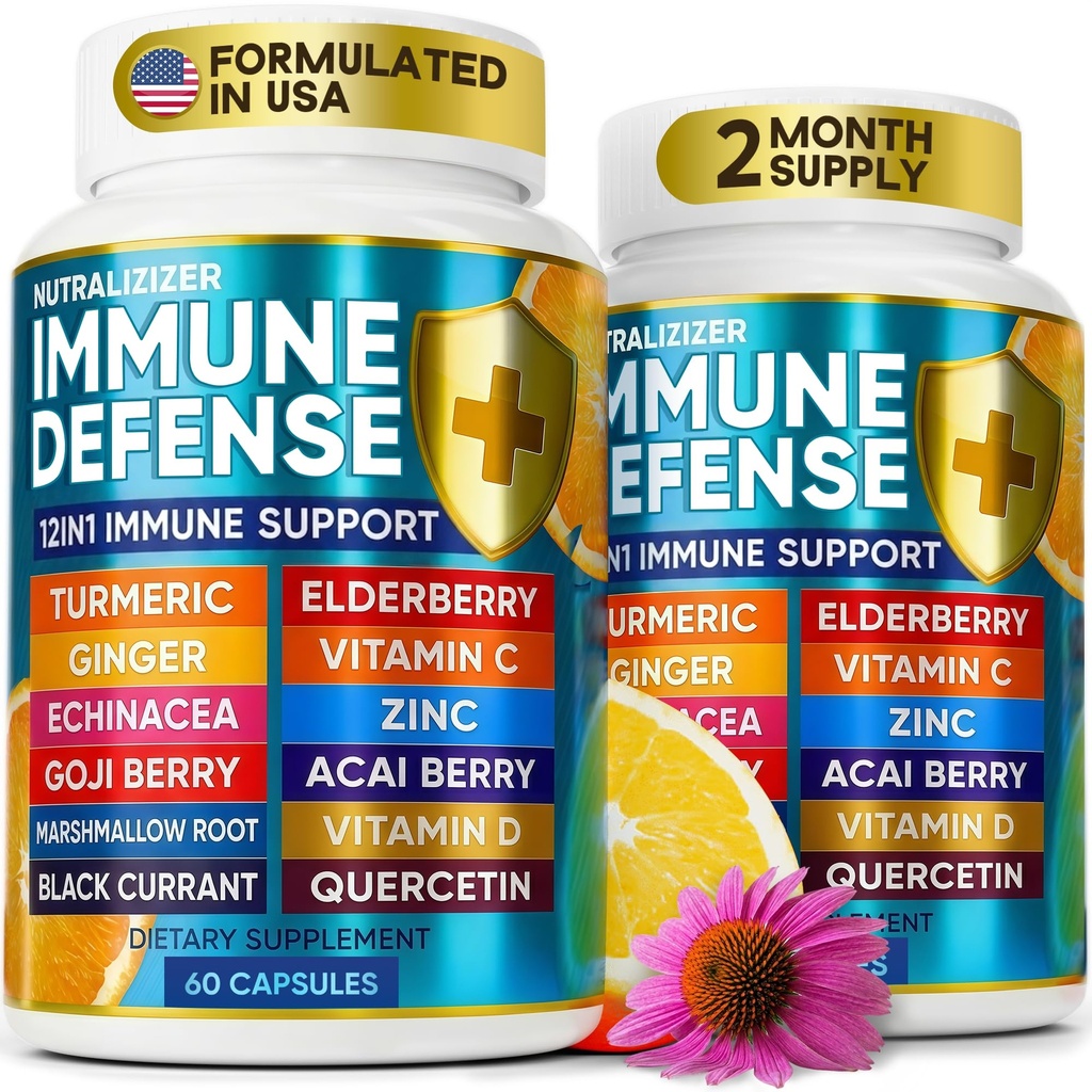 12 in 1 Premium Immune Defense Vitaminas - Immune Supplement w/Vitamin D3 5000 IU Vitamina С 1000mg Zinс 50mg - Luxe Choice for Premium Immune Support - with Echinacea Elderberry and Ginger - 120 Caps