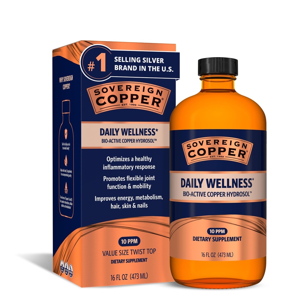 Soberano Bio-Active Copper Hydrosol - Bioavailable Cobre Colloidal Suplemento líquido para adultos y niños con Hidrosol de Plata para soporte inmunitario, cabello, piel y uñas - 16 fl oz (473mL)