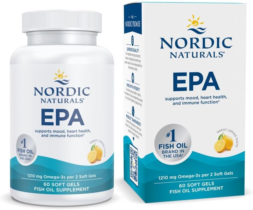 Naturales nórdicos EPA, Lemon - 60 geles blandos - 1210 mg Omega-3 - Fórmula EPA de alta intensidad para el humor positivo, salud cardíaca & inmunidad saludable - 30 servicios