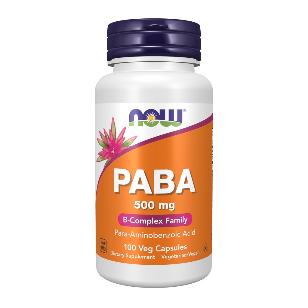 NOW Supplements, PABA (Para-Aminobenzoic Acid) 500 mg, B-Complex Family, 100 Capsules