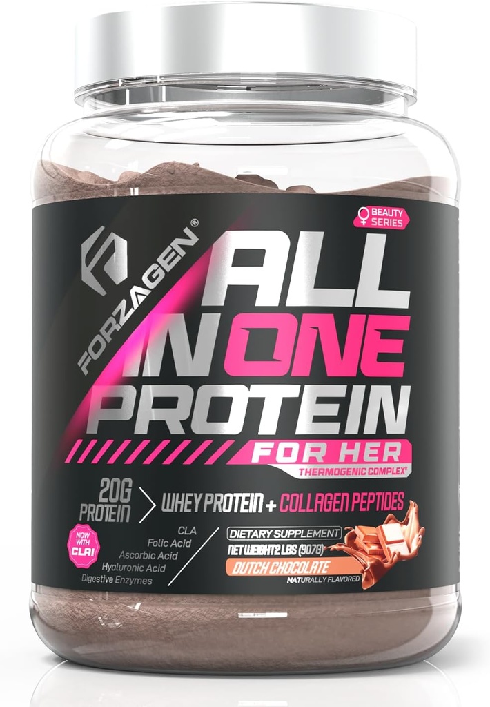 [BRSWGAIYAEFA42DL] Forzagen All in One Protein for Her ← Pólvora Proteina Femenina con Péptidos Multi Collagen tóxico Hidrolyzed Collagen Suplemento, Gut Health, Great for Pre ' Post Workout ← Holandés Chocolate, 30+ Serviciones