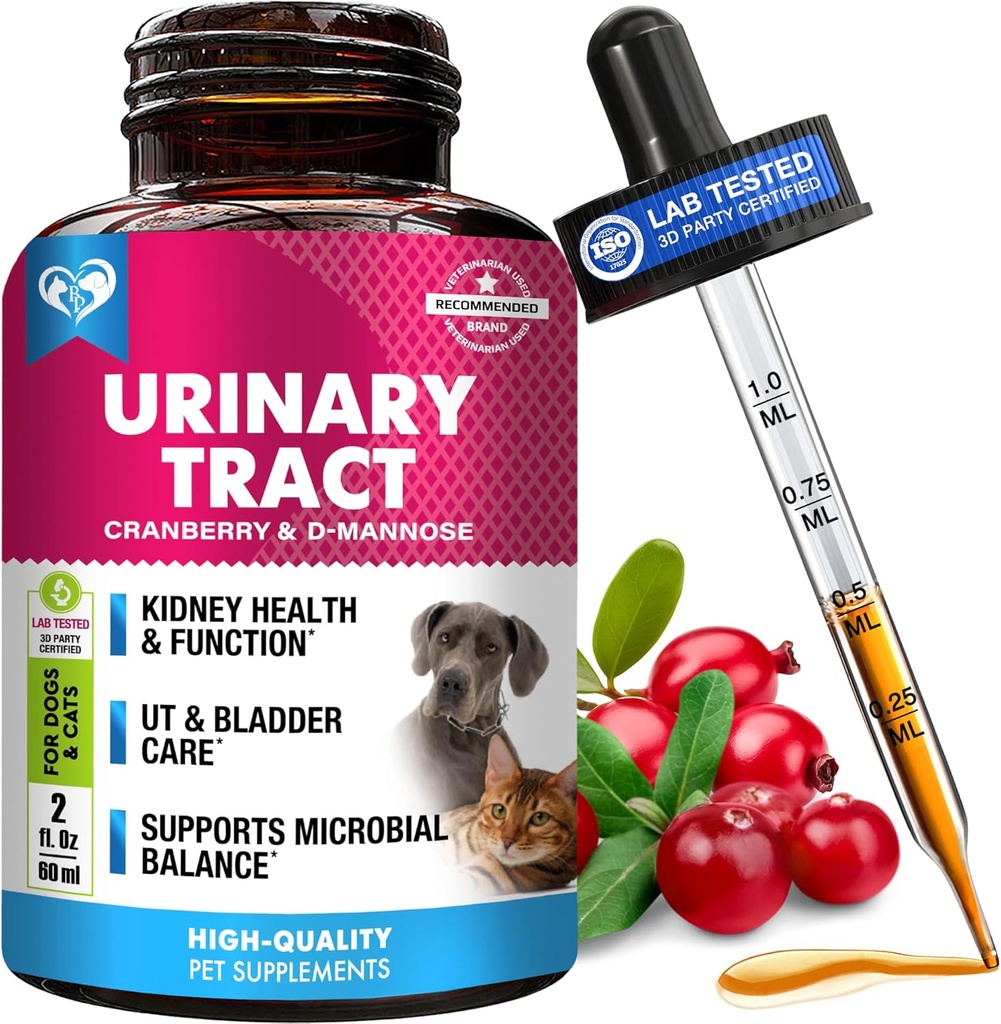 Tratamiento de la infección por gatos y perros UTI Medicina natural Cangrejo & D-Mannose -Kidney+Bladder Support - Mejor Incontinencia, Piedras de la vejiga - Pet Renal Health & Care Drops