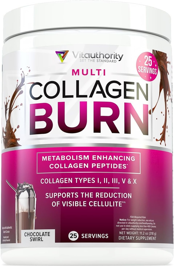 Vitauthority Collagen Peptides Powder Weight Loss Suplementos ← Complejo Hidrolyzed de belleza para mujeres, Esquí de pelo uñas rígida Fat Burning Support ← Chocolate Flavored 25 Servings