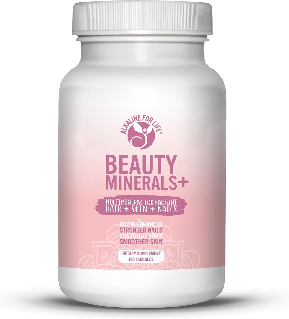 Belleza Minerales - Biotina Multimineral mejorado para el crecimiento del cabello, fuerza de uñas y elasticidad de la piel - 19 Nutrientes - Esquí de pelo y uñas Vitaminas