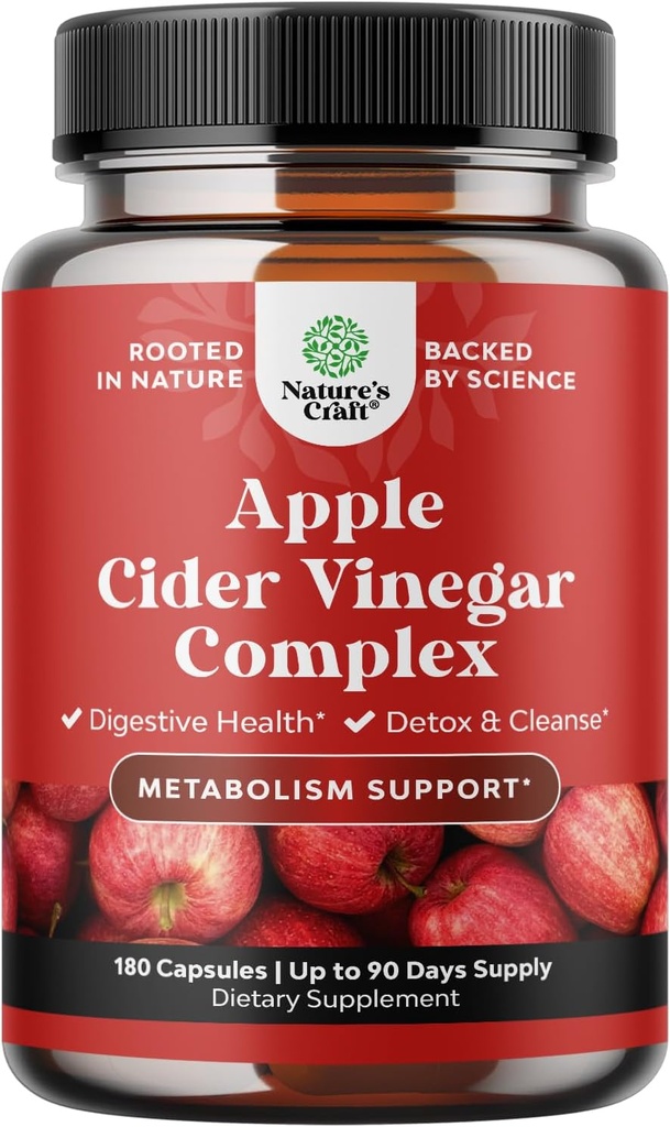 Limpieza de las cápsulas de vinagre de la sidra de Apple - ACV Profundamente limpia y desintoxicación píldoras para la salud de Gut y Digestiva con el adelgazamiento de la cayena - ACV de fuerza adicional para la limpieza del hambre y el cuerpo completo 180 Conde