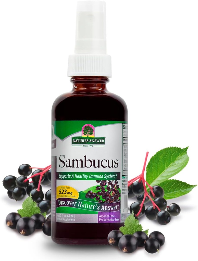 Respuesta de la naturaleza Sambucus Spray ← Soporta un sistema sano inmunitario TENIDO Infundido con Slippery Elm, Sage &amp; Echinaea Silencioso libre de alcohol, libre de gluten, Kosher certificado " No preservadores 2oz