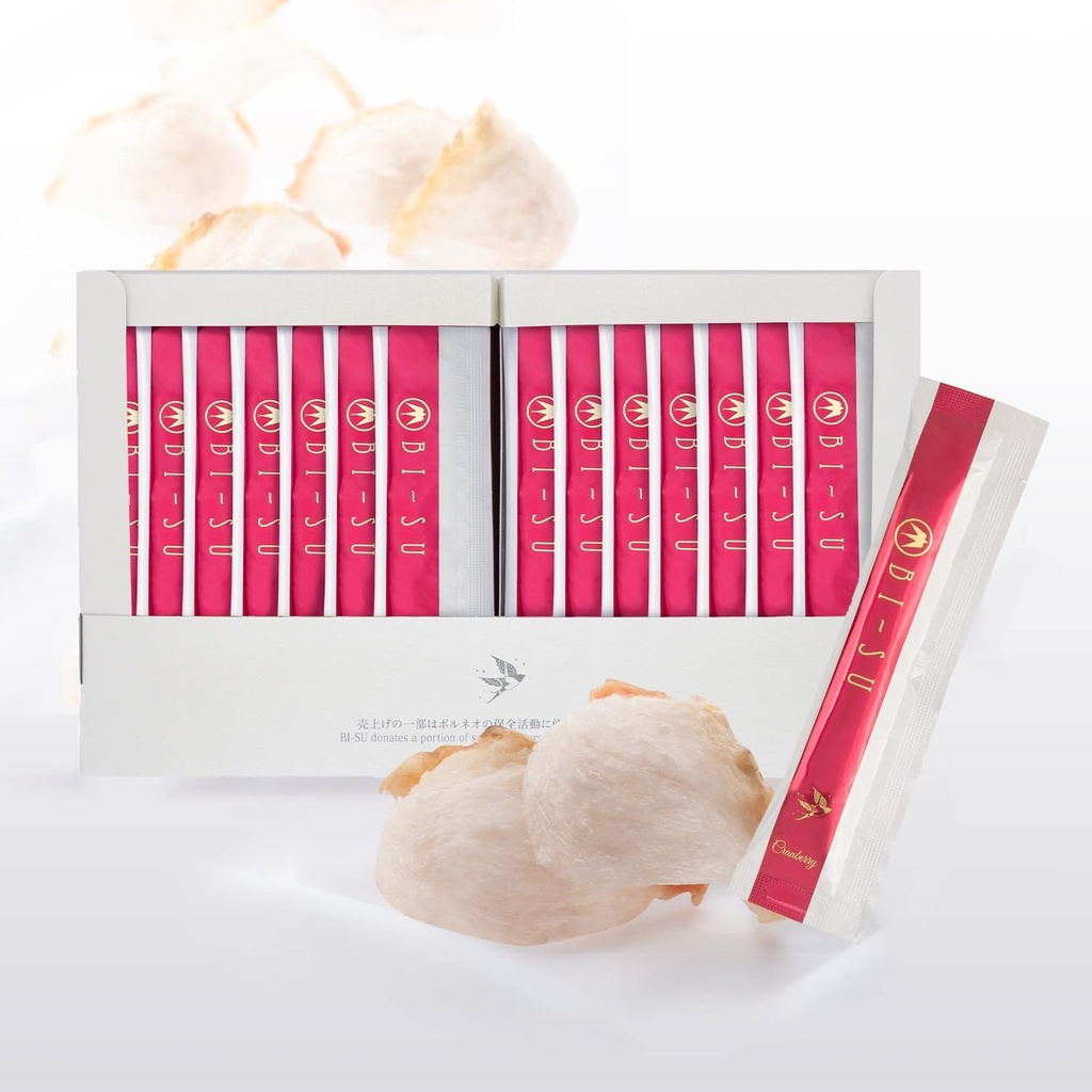 BI-SU Extract Jelly Stick ← Natural Swiftlet Nests Extract, Collagen, Vitamina C, Japanese Skincare, Anti-Aging, Maintains Skin's Elasticity, Boosts Immune System, GI Health, Cranberry Flavor, 30 PCS