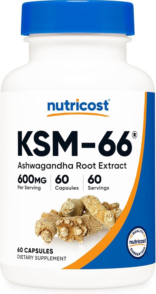 Nutricost KSM-66 Ashwagandha Extracto de la raíz 600mg, 60 cápsulas de verduras - 5% de Withanolides - con BioPerine - Extracto completo de rotul