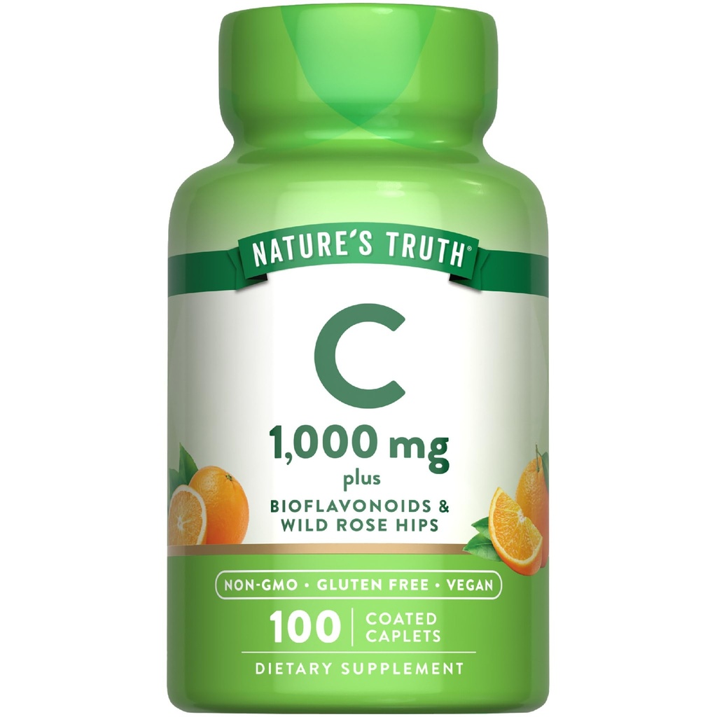 La verdad de la naturaleza Vitamina C Bioflavonoids & Rose HIPS TEN 1000mg TENED 100 Caplets ANTE Vegan, Non-GMO y Gluten Suplemento Libre