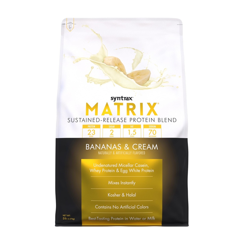 Sintrax Nutrition Matrix Protein Powder, Sustained-Release Blend, Bananas & Cream, 5 lbs.