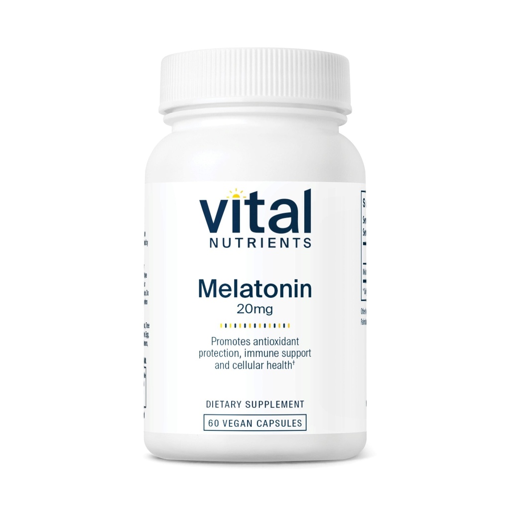Nutrientes vitales Melatonin 20mg ANTE Vegan Silencioso Suplemento de sueño para apoyar el ciclo natural del sueño del cuerpo* ¦ Gluten, Dairy, Soy Free ← 60 Capsules