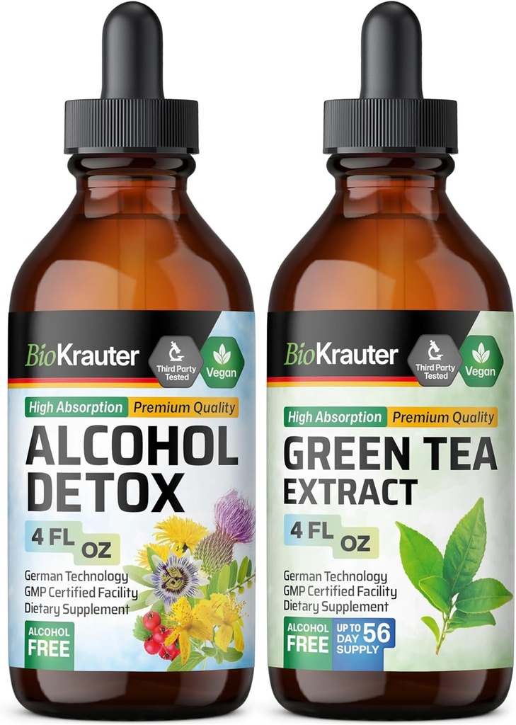 BIO KRAUTER Alcohol Detox Tintura 4 Fl. Oz. & Green Tea Extract Tincture 4 Fl. Oz.
