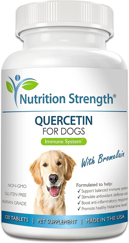 Quercetina para perros con bromelaina para apoyar el sistema equilibrado de inmunes, promover el alivio inflamatorio & actividad antioxidante, quercetina para alergias a perros, 120 tabletas Chewable