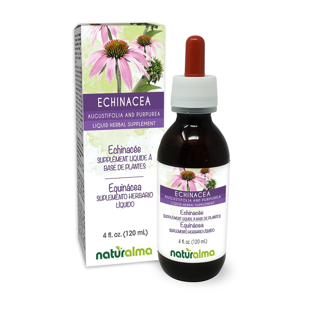 Naturalma Echinacea (Echinacea angustifolia y purpurea) Bota y hierba Alcohol-Free Tintura - 4 fl oz Liquid Extract in Drops - Herbal Supplement - Vegan