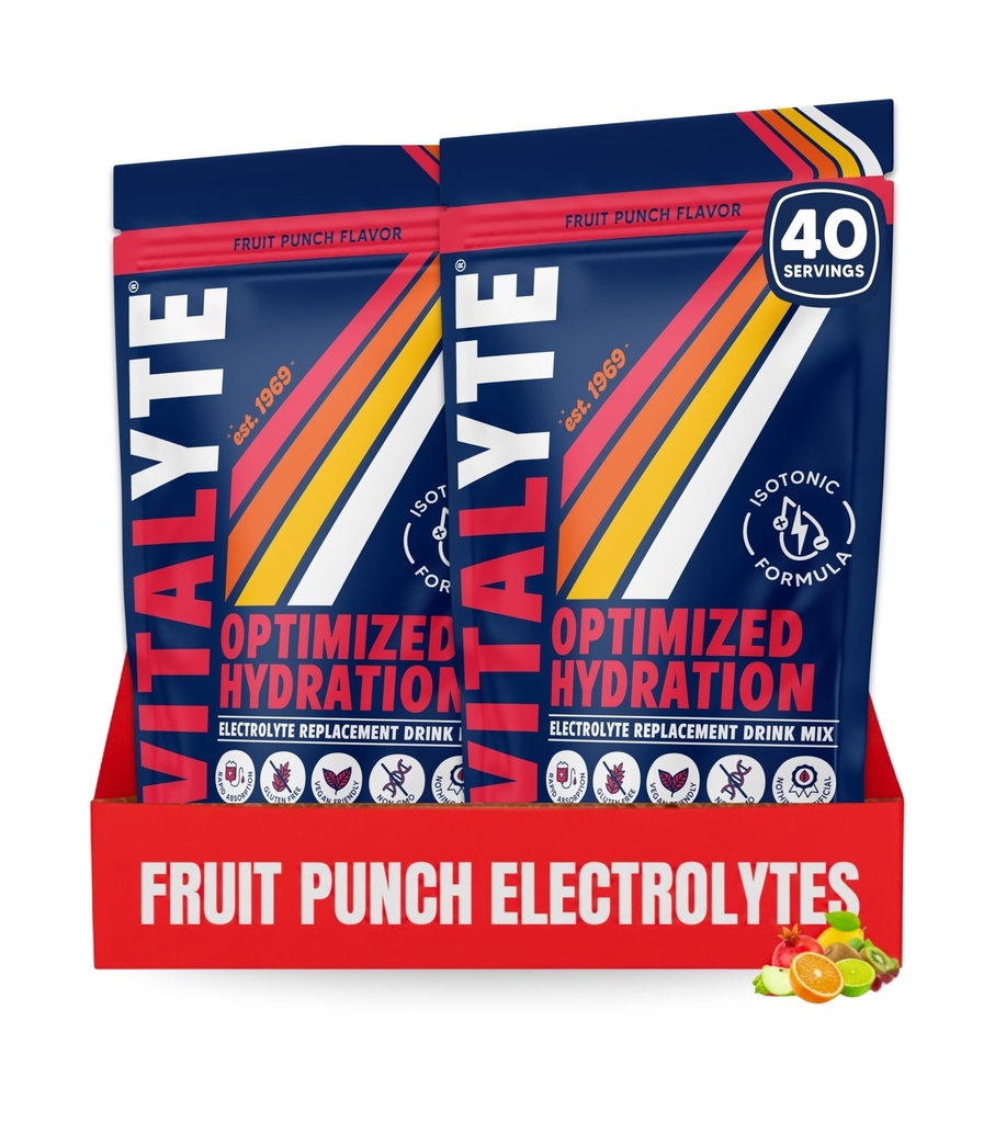 Vitalyte Electrolyte Powder Drink Mix, Isotonic Electrolyte Hydration Mix, Gluten Free Post Workout Powder Mix, Pack de 2, 35 oz. Cada uno, sabor de frutas