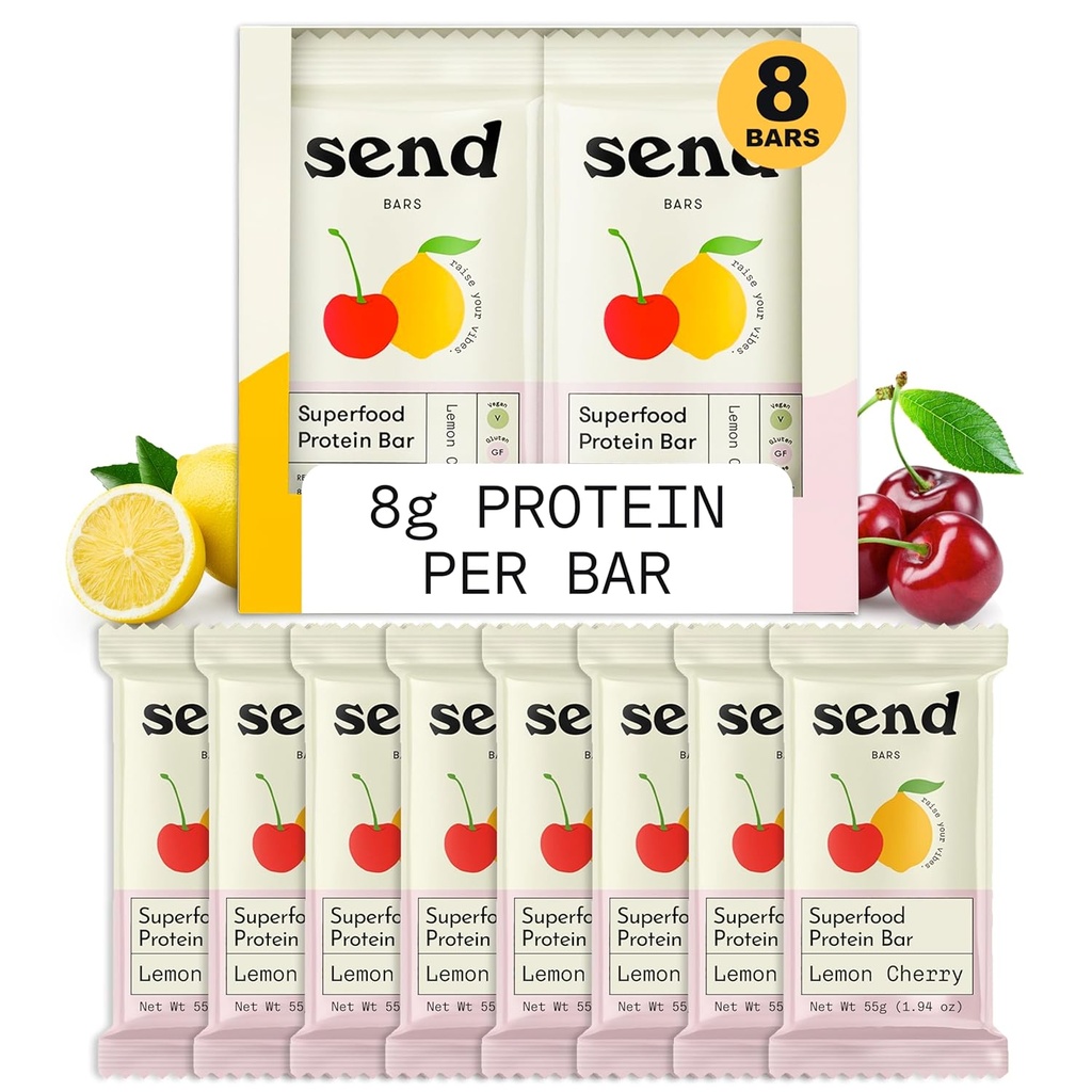 Envíe Bares de Proteína Vegan de base vegetal, con Verdes (Creeza de limón, 8 Bares) – Sólo Ingredientes reales, Cero Añadido Azúcar, Sin gluten, sin lácteos