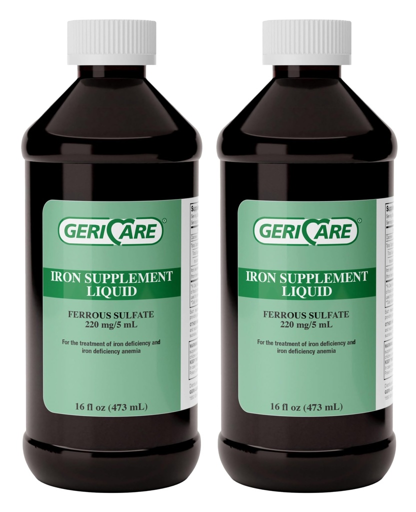 GeriCare 220 Suplemento de Hierro Líquido de Alta Potencia tóxico para adultos tóxico para anemia y deficiencia de hierro tóxico 220mg de Hierro Per 5mL Dose. (Pack of 2)