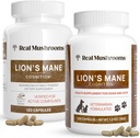 Real Mushrooms Lions Mane for Humans (120ct) and Pets (120ct) - Bundle for Cognition & Immunity - Vegan, Non-GMO, Gluten-Free, Grain-Free Mushroom Extract Suplementos