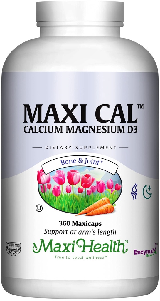 Calcio de salud Maxi 1000 mg Suplemento con vitamina D3 (1000 UI) y Magnesio (500 mg) - Bono, dientes y soporte conjunto para hombres y mujeres - 360 cápsulas - Maxi Cal