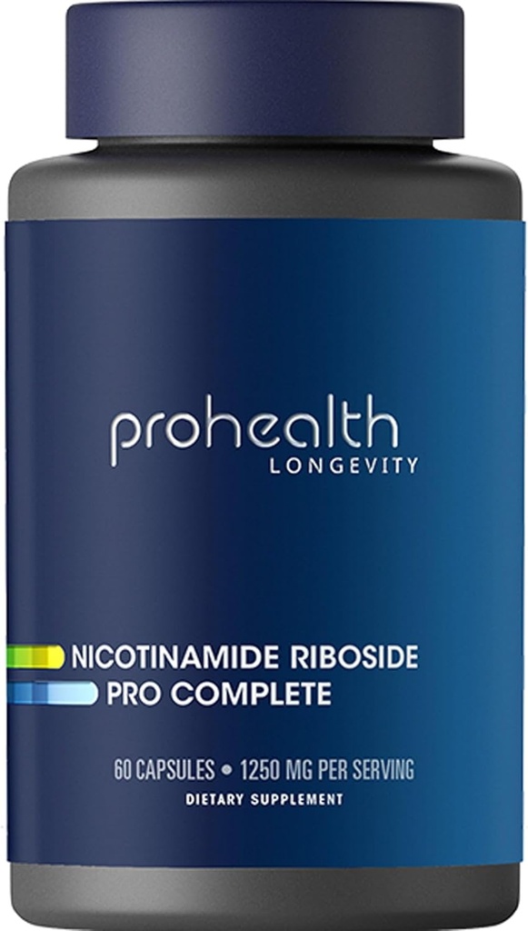 ProHealth Nicotinamide Riboside Pro Complete NAD+ Suplemento. 500mg Patented Niagen NR (The Active Ingredient in NMN), Plus 250mg TMG, Plus 500mg Trans-Resveratrol. Igual a 690 mg de NMN. 30 Servicios
