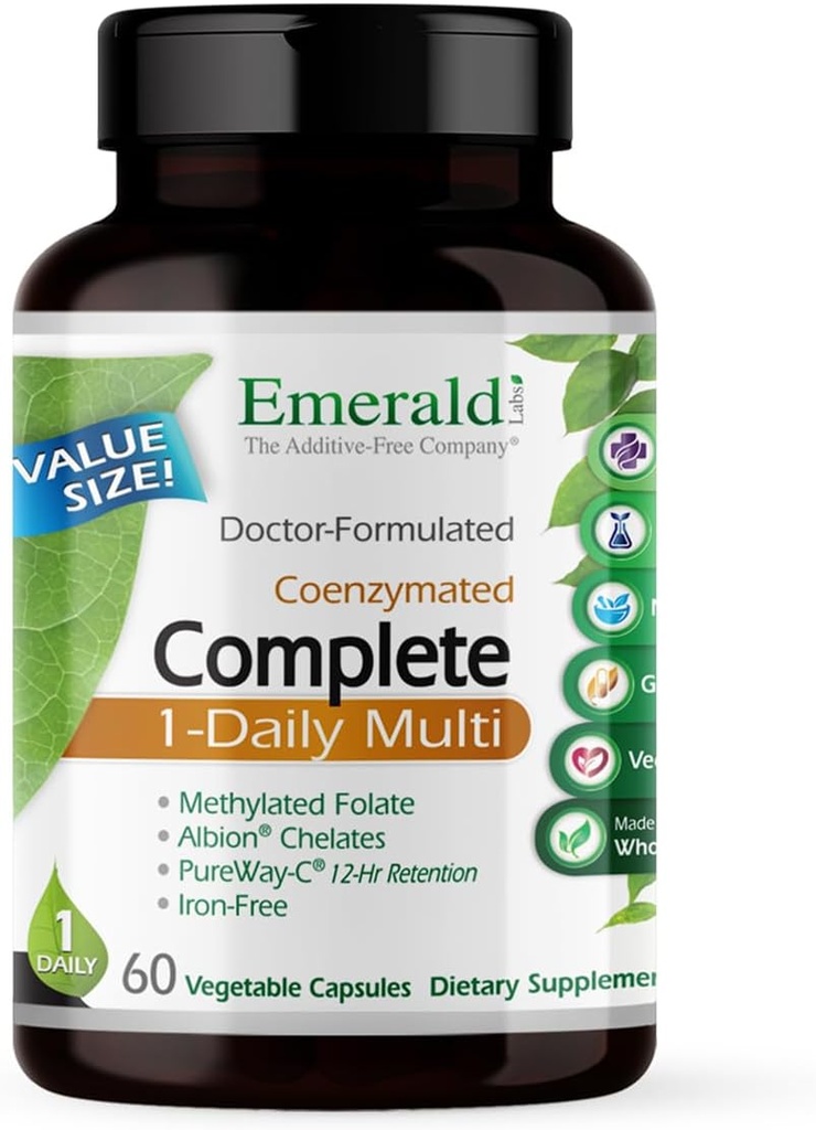 [BRSWIBD7DJYBWHA7] EMERALD LABS Complete 1-Daily Multi - Complete Multivitamin for Men & Women with Vitamin C, Methylated Folate, Whole-Food Blend & More for Immune Support, Bone Health & More* - 60 cápsulas vegetales