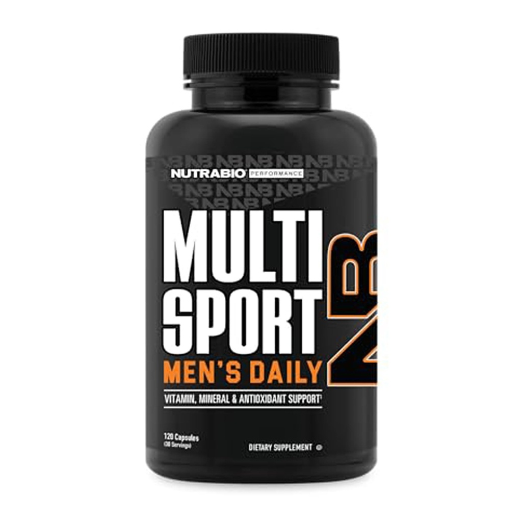 NutraBio Multisport para Hombres - Mens MultiVitamin - 33 Vitaminas, Minerales, Micronutrientes - Rico en Antioxidantes - Apoya Peak Athletic Performance, Energía, Metabolismo (120 cápsulas vegetales)