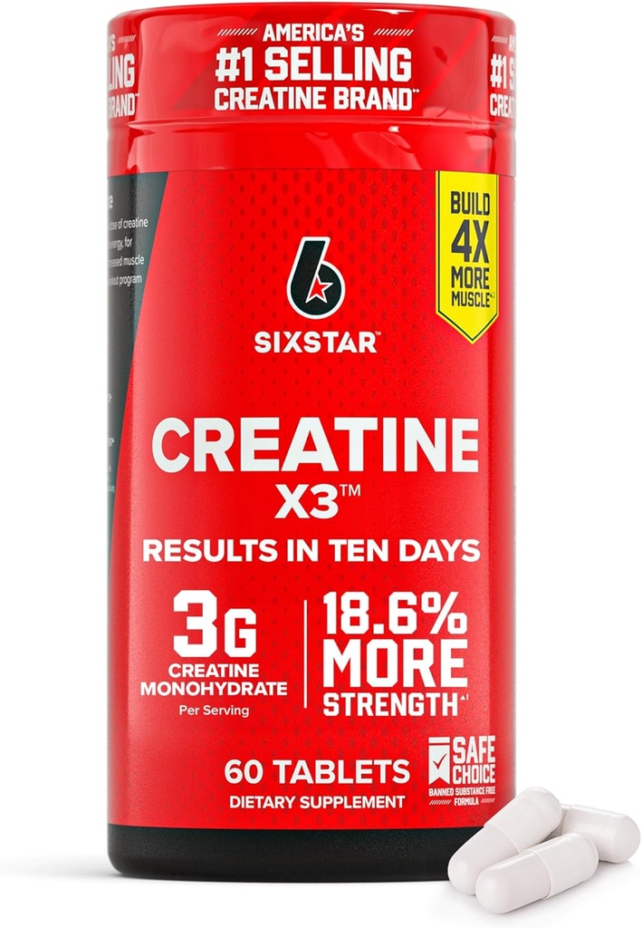 6 Star Creatine Pills, X3 (60 Caplets) - Creatina para Hombres Mujer - Cretina Capsules de apoyo muscular - Pre " Post Workout Creatine Supplement for Muscle Recovery " Building - 20 servicios