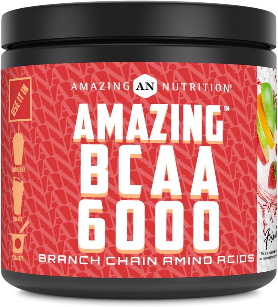 Increíble Nutrición Increíble BCAA 6000 Silencio 6 Gramos BCAA Per Serving TENIDO 30 Servimientos Polvo TENIDO Cadena Suplemento Aminoácidos Subtítulos hechos en Estados Unidos (Natural Fruit Punch)