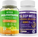 NEVISS Mujer & Hombres 50+ Multivitamin Gummy y Melatonin 60mg Bundle