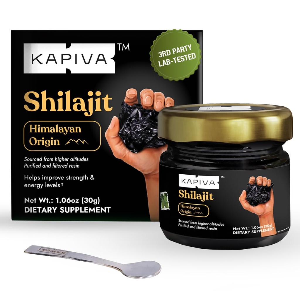 Kapiva 100% Pure Himalayan Shilajit Resin(30gm), High Potency for Men &amp; Women TEN 120 Servings of 250mg TEN 80+ Trace Minerals, Upto 70% Fulvic Acid TEN ANTE Authentic TEN natural Energy &amp; Immune Support