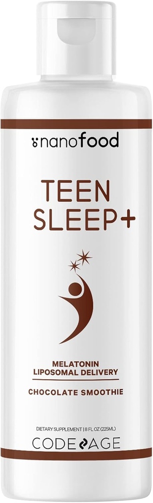 Codeage Liposomal Adolescente Dormir + Melatonina líquida Suplemento para Adolescentes, Vitamina E, Complejo fosfolípido, Gotas de Chocolate Vegan, No GMO, Azúcar Libre, 3 Mes-Supply, 90 Servimientos, 8 fl oz