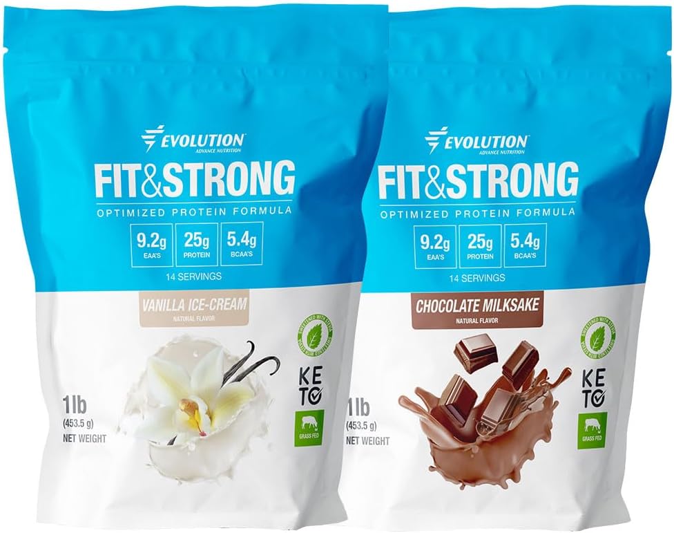 Evolution Advance Nutrition Fit & Strong - Pure Whey Protein Powder with BCAA, Natural Flavor – 2 Libras (Vanilla) + Fit & Strong- Pure Whey Protein Powder with BCAA – 2 Libras (Chocolate)