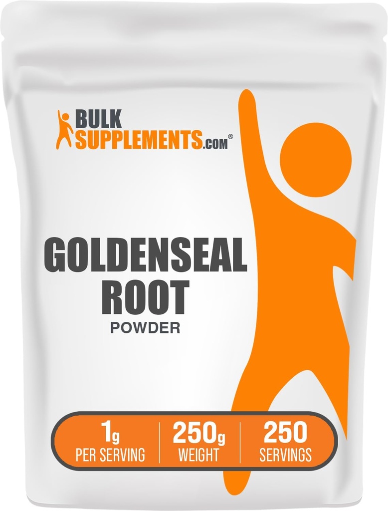 BulkSupplements.com Goldenseal Powder - Suplemento Herbal, Fuente de Goldenseal Root - Vegan &amp; Gluten Free, 1g por Serving, 250g (8.8 oz) (Pack of 1)
