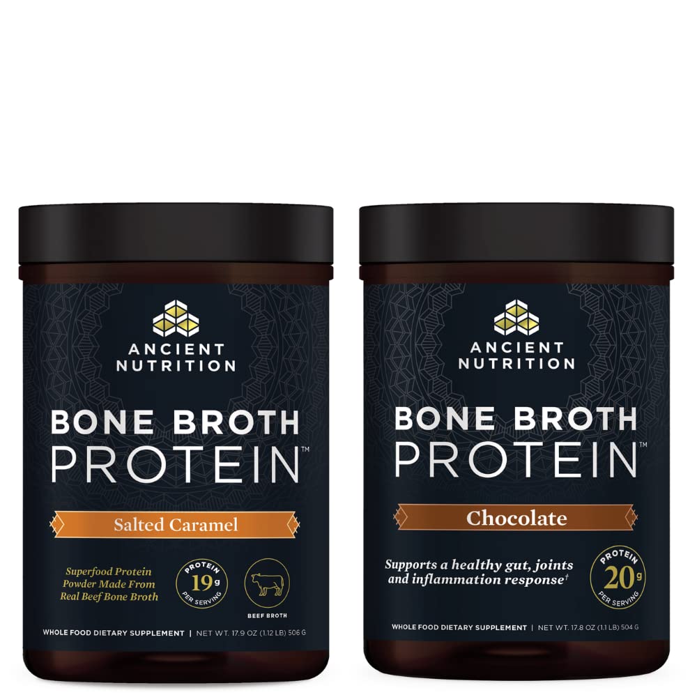Antigua Nutrición Bono Broth Protein Powder, Salted Caramel, 20 Servings + Bone Broth Protein Powder, Chocolate, 20 Servings