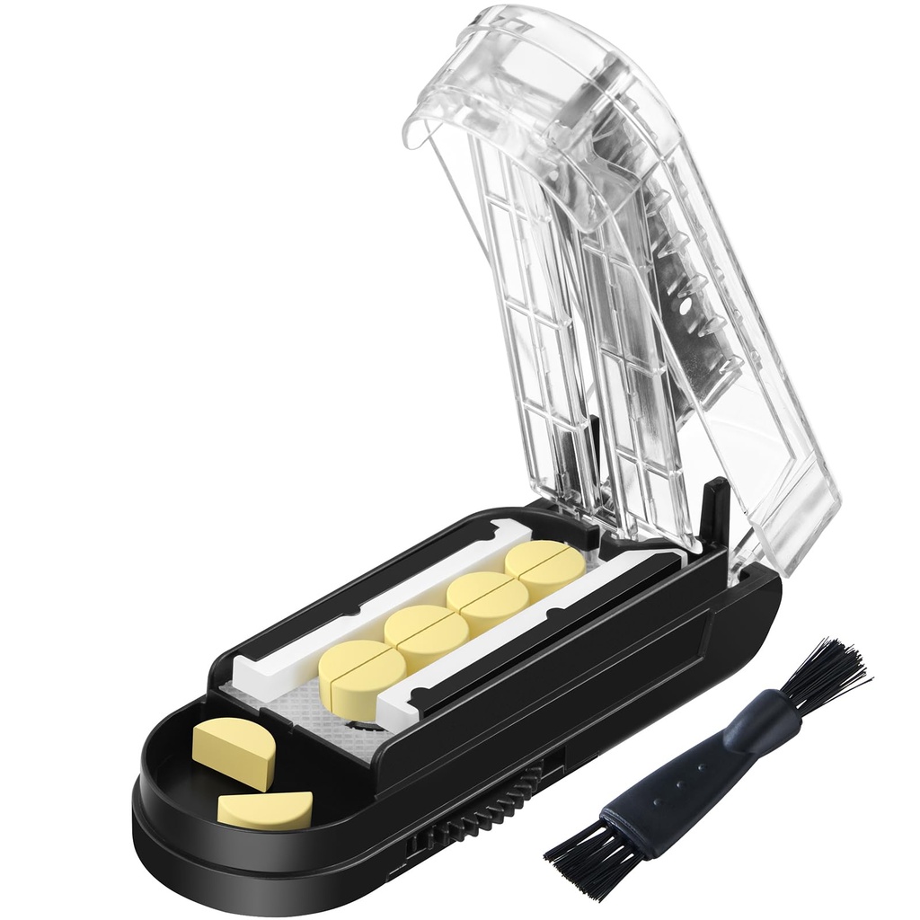 Pill Cutter for Multiple Pills at a time, Pill Cutter Splitter for Small and Tiny Pills, Pill Cutter for Small or Large Pills, Pill Splitter with Hidden Sharp Steel Blade (Black)