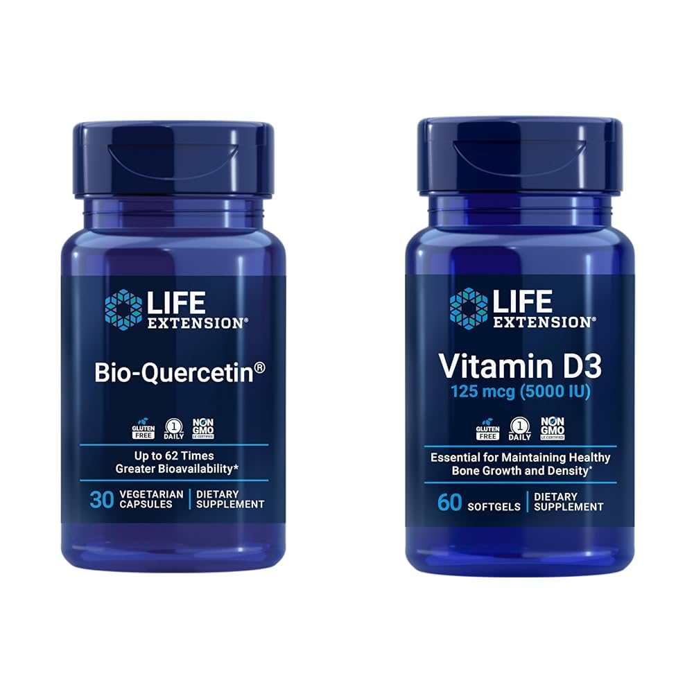 Extensión de vida Bio-Quercetina Immune & Heart Health Antioxidant 30 cápsulas + Vitamina D3 5000 UI 60 Softgels