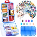14 Grids Travel Pill Organizer Box con 415-Pcs Medicine Name Labels - Pocket Daily Pharmacy Case Container Kit - dispensador de medicamentos de viaje para el almacenamiento de vitaminas de aceite de pescado - azul claro